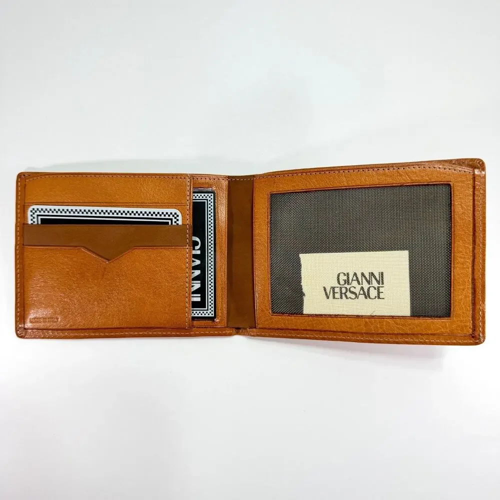 Gianni Versace Vintage 1990's Lt Brown/Cognac Leather Wallet Boxed Authentic NOS